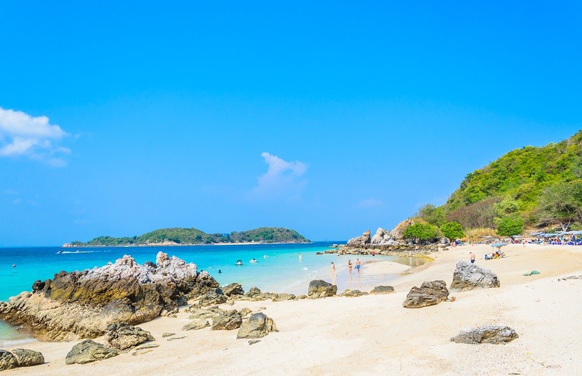 Ta Yai Beach Ko Lan near Pattaya with white sands and blue sea