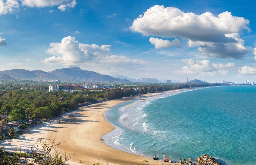 View along Hua Hin beach Thailand on a quiet early morning
